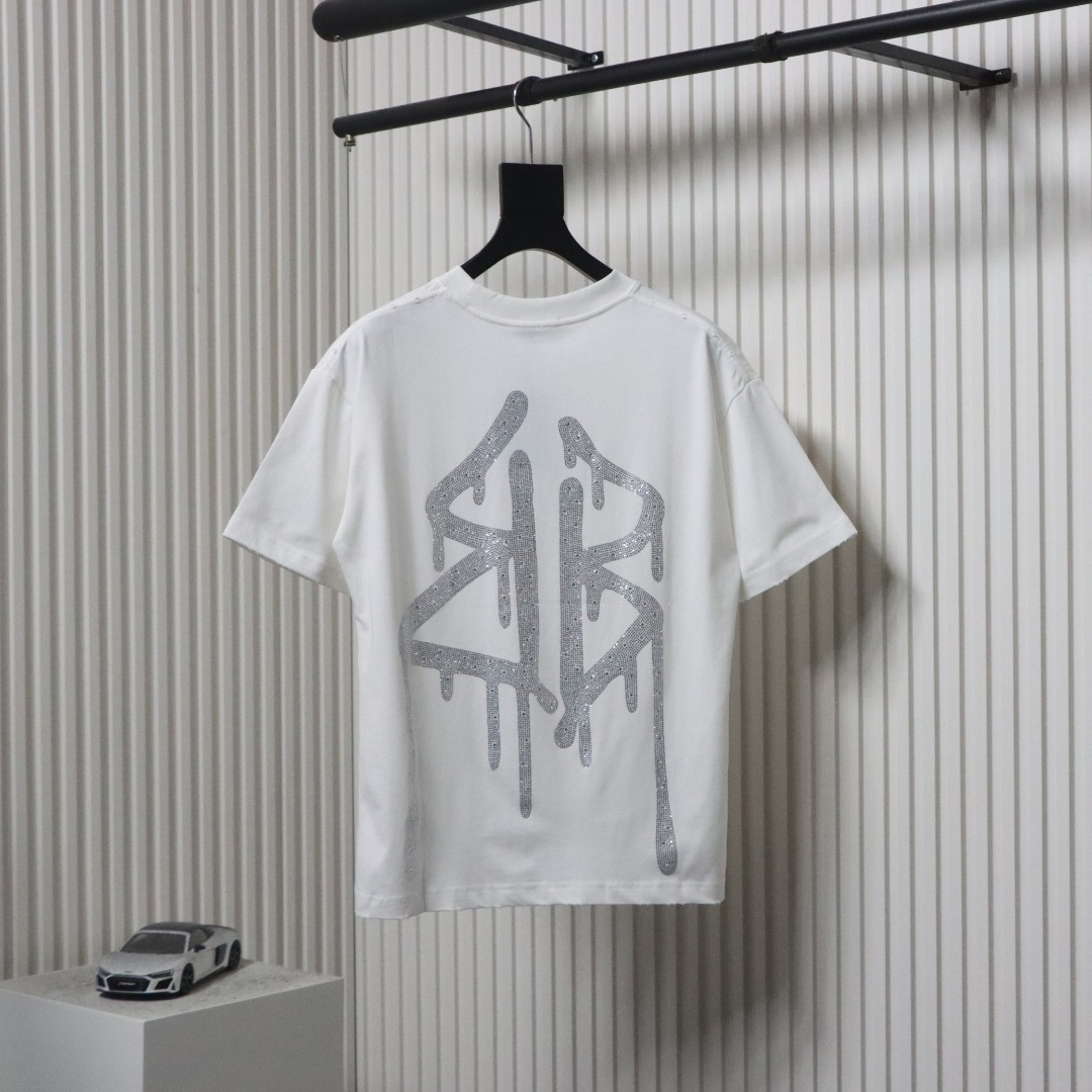 Balenciaga 25ss Dissolved Double B Letters Rhinestone Ripped T-shirt