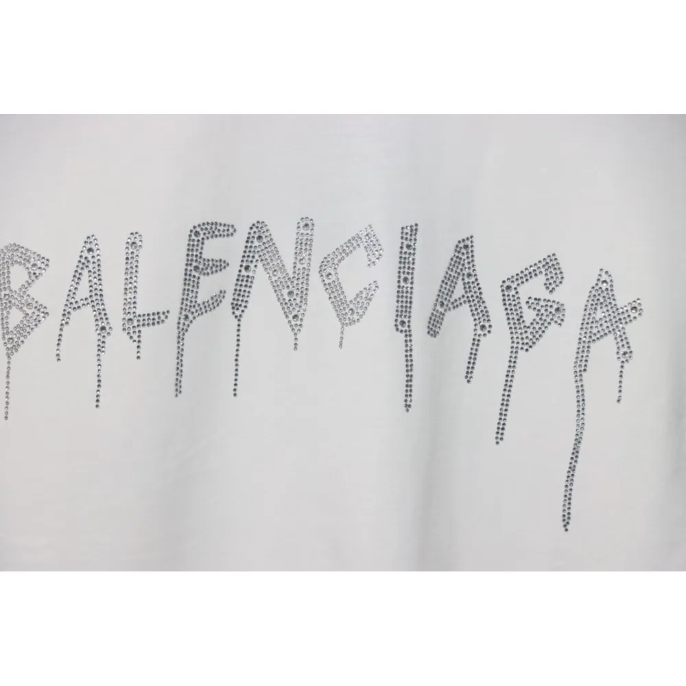 Balenciaga 25ss Dissolved Double B Letters Rhinestone Ripped T-shirt