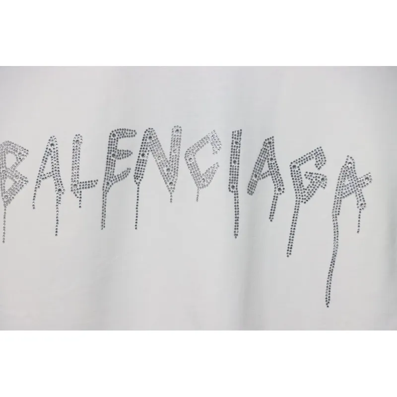 Balenciaga 25ss Dissolved Double B Letters Rhinestone Ripped T-shirt