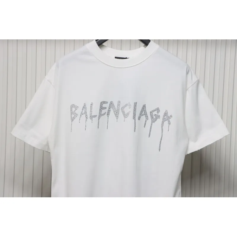 Balenciaga 25ss Dissolved Double B Letters Rhinestone Ripped T-shirt