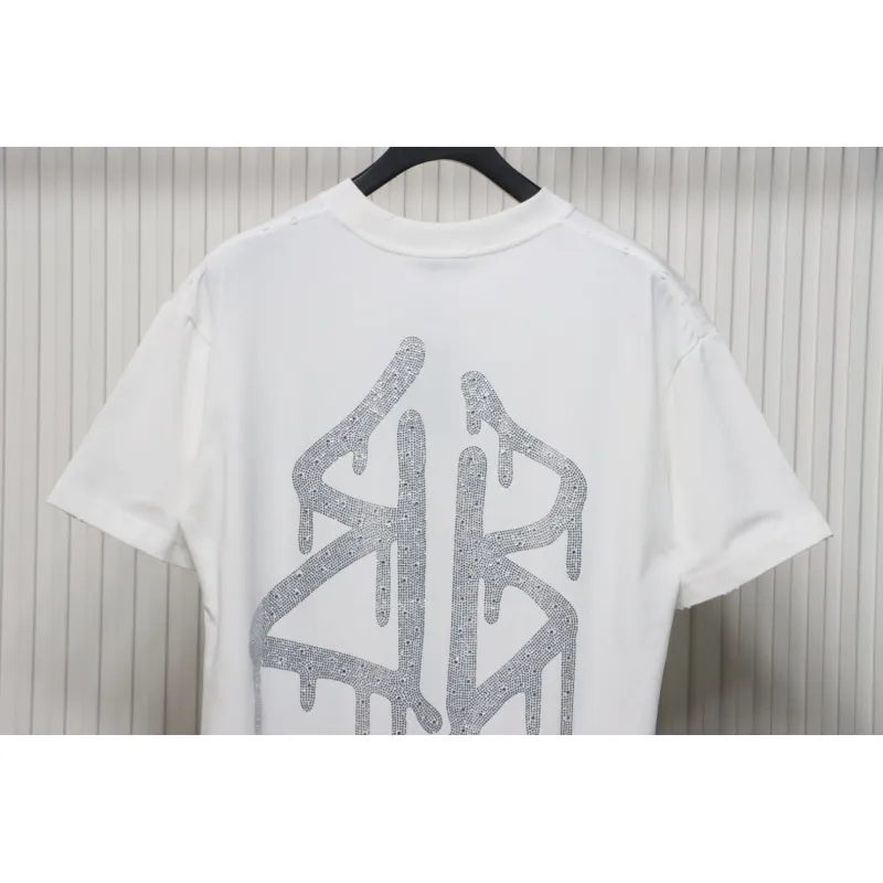 Balenciaga 25ss Dissolved Double B Letters Rhinestone Ripped T-shirt
