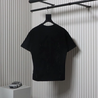 Balenciaga 25ss Dissolved Double B Letters Rhinestone Ripped T-shirt Black 02