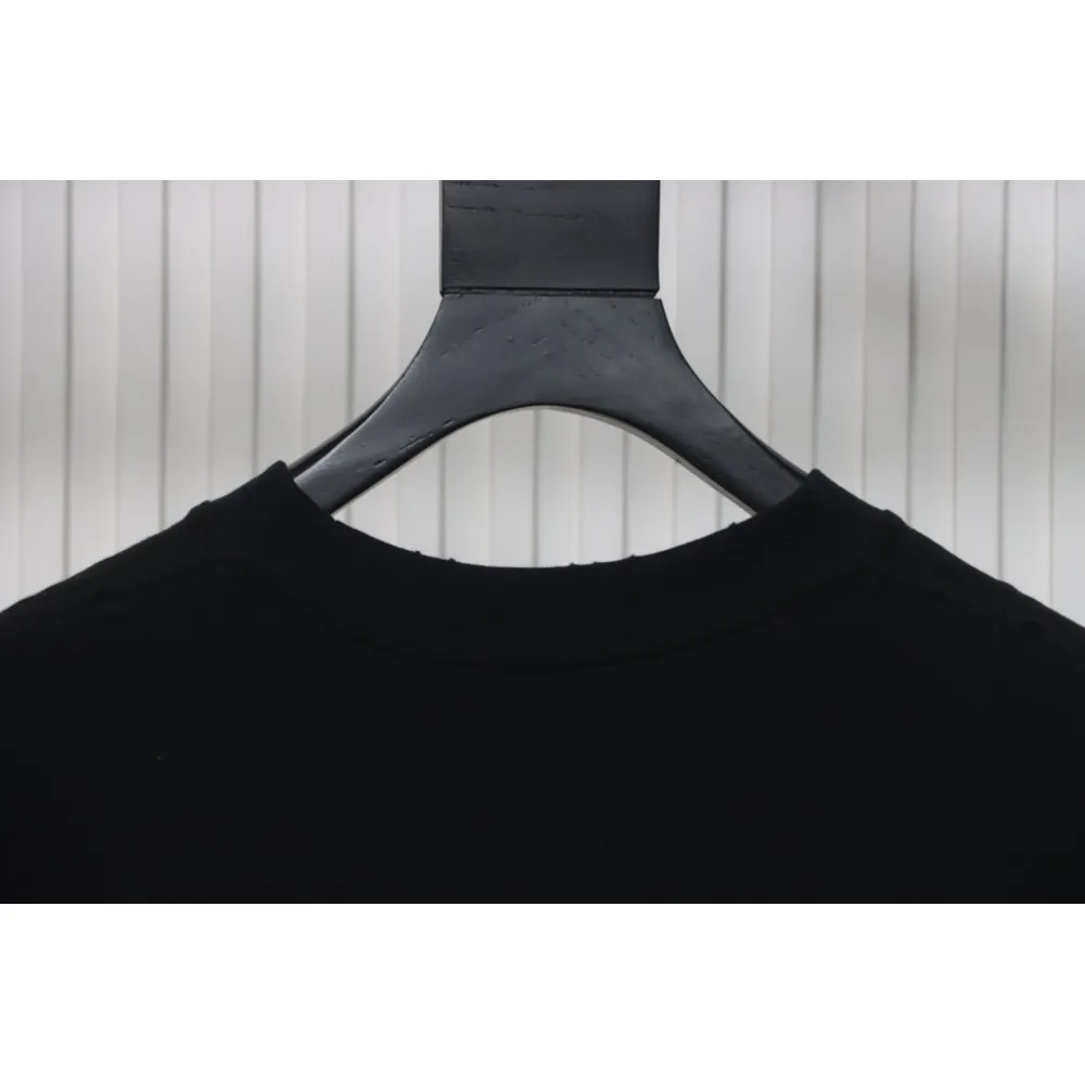 Balenciaga 25ss Dissolved Double B Letters Rhinestone Ripped T-shirt Black