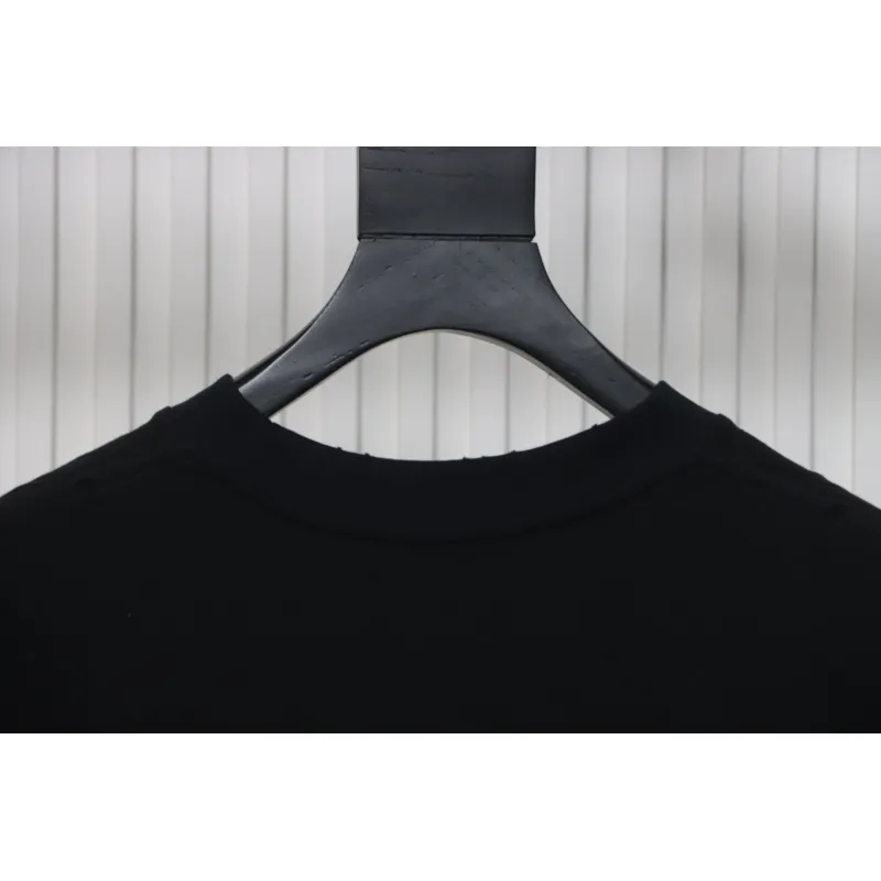 Balenciaga 25ss Dissolved Double B Letters Rhinestone Ripped T-shirt Black