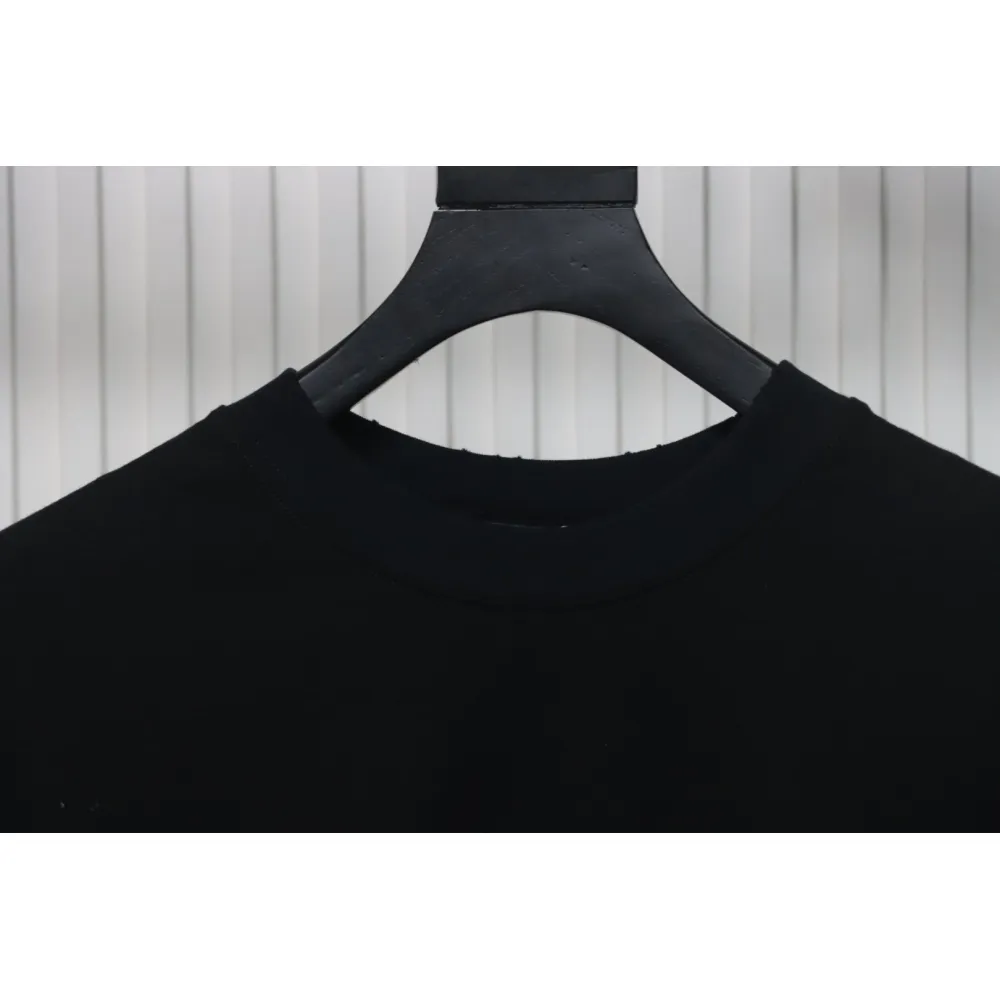 Balenciaga 25ss Dissolved Double B Letters Rhinestone Ripped T-shirt Black
