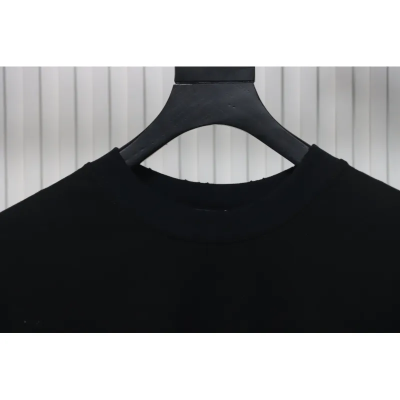 Balenciaga 25ss Dissolved Double B Letters Rhinestone Ripped T-shirt Black