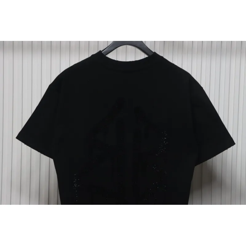 Balenciaga 25ss Dissolved Double B Letters Rhinestone Ripped T-shirt Black