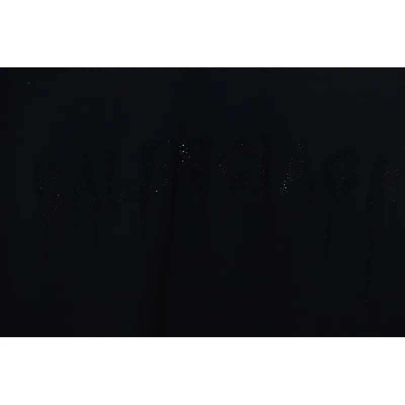 Balenciaga 25ss Dissolved Double B Letters Rhinestone Ripped T-shirt Black