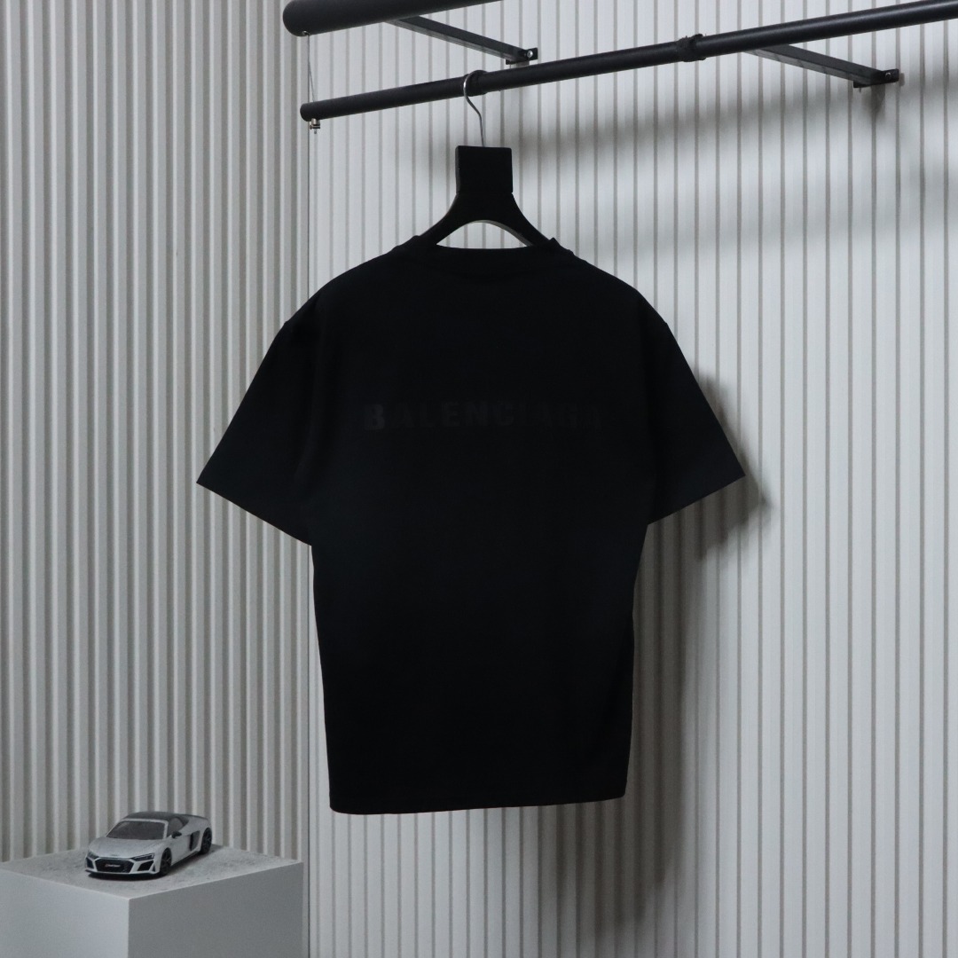 Balenciaga 25ss Front and Back Lettering Embossed T-shirt Black