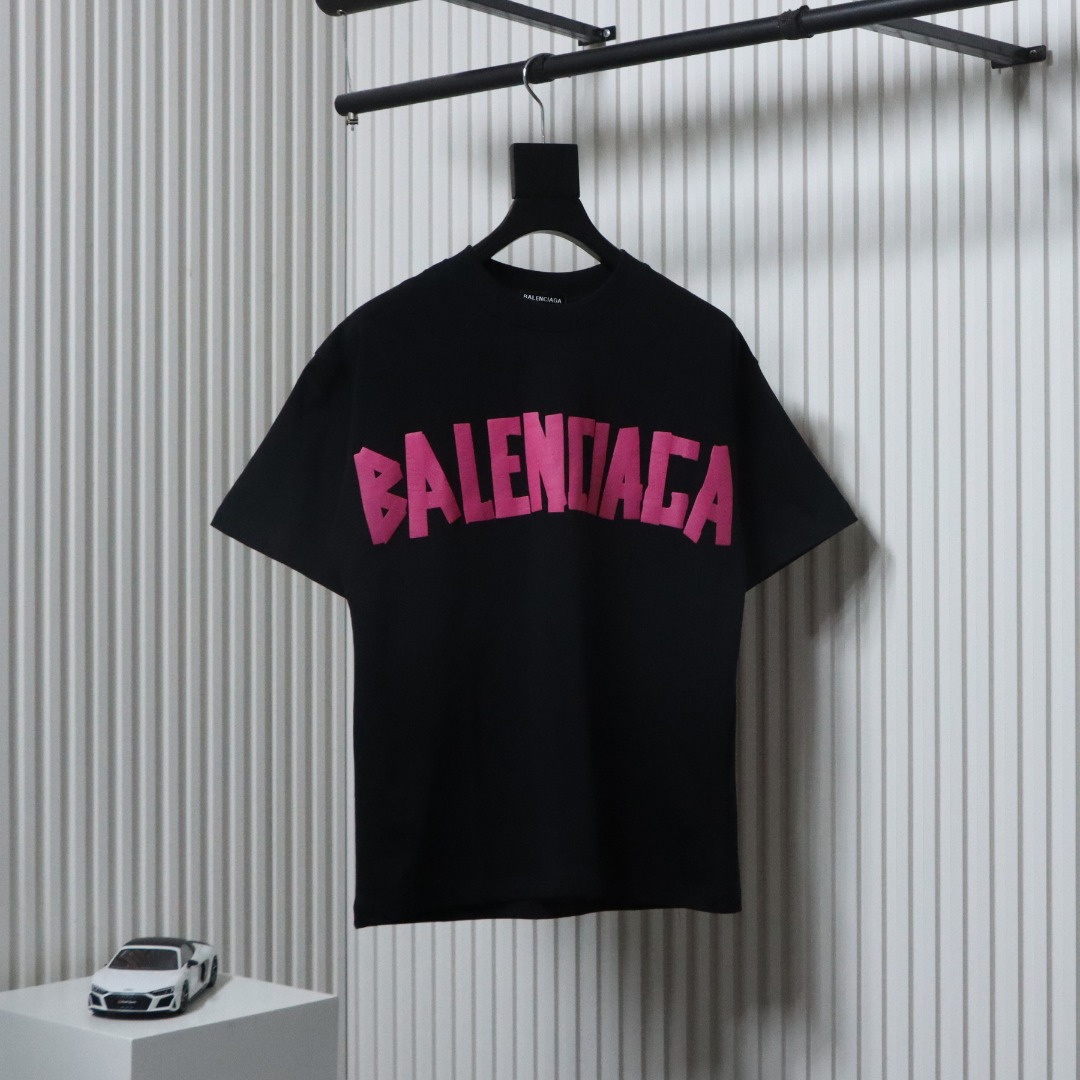 Balenciaga 25ss Masking Paper Letter Tape T-shirt Black 