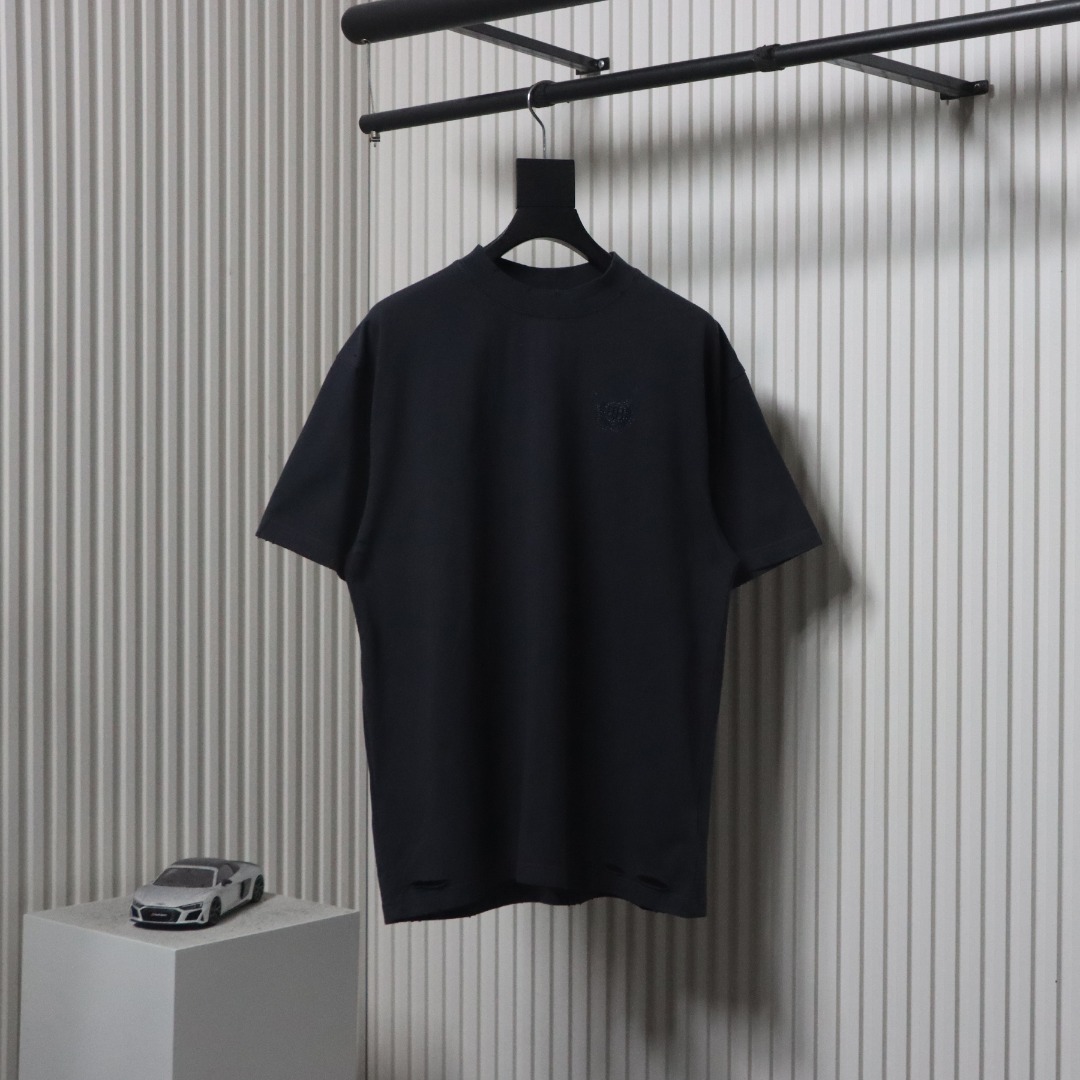 Balenciaga Glitter Wheat Ear Print Round Neck T-shirt Black