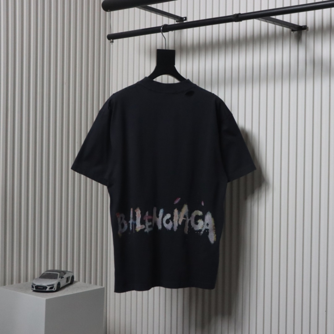 Balenciaga Glitter Wheat Ear Print Round Neck T-shirt Black