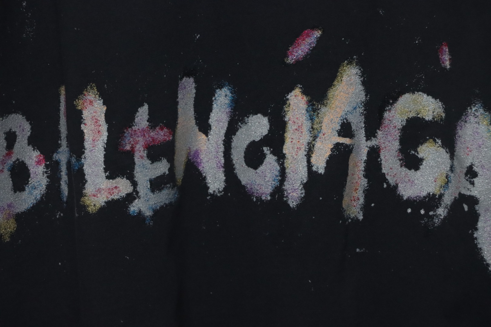 Balenciaga Glitter Wheat Ear Print Round Neck T-shirt Black