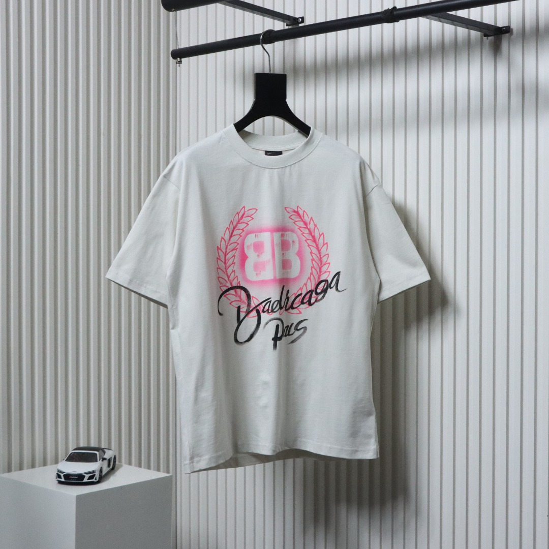 Balenciaga Hand-painted Wheat Ear Round Neck T-shirt