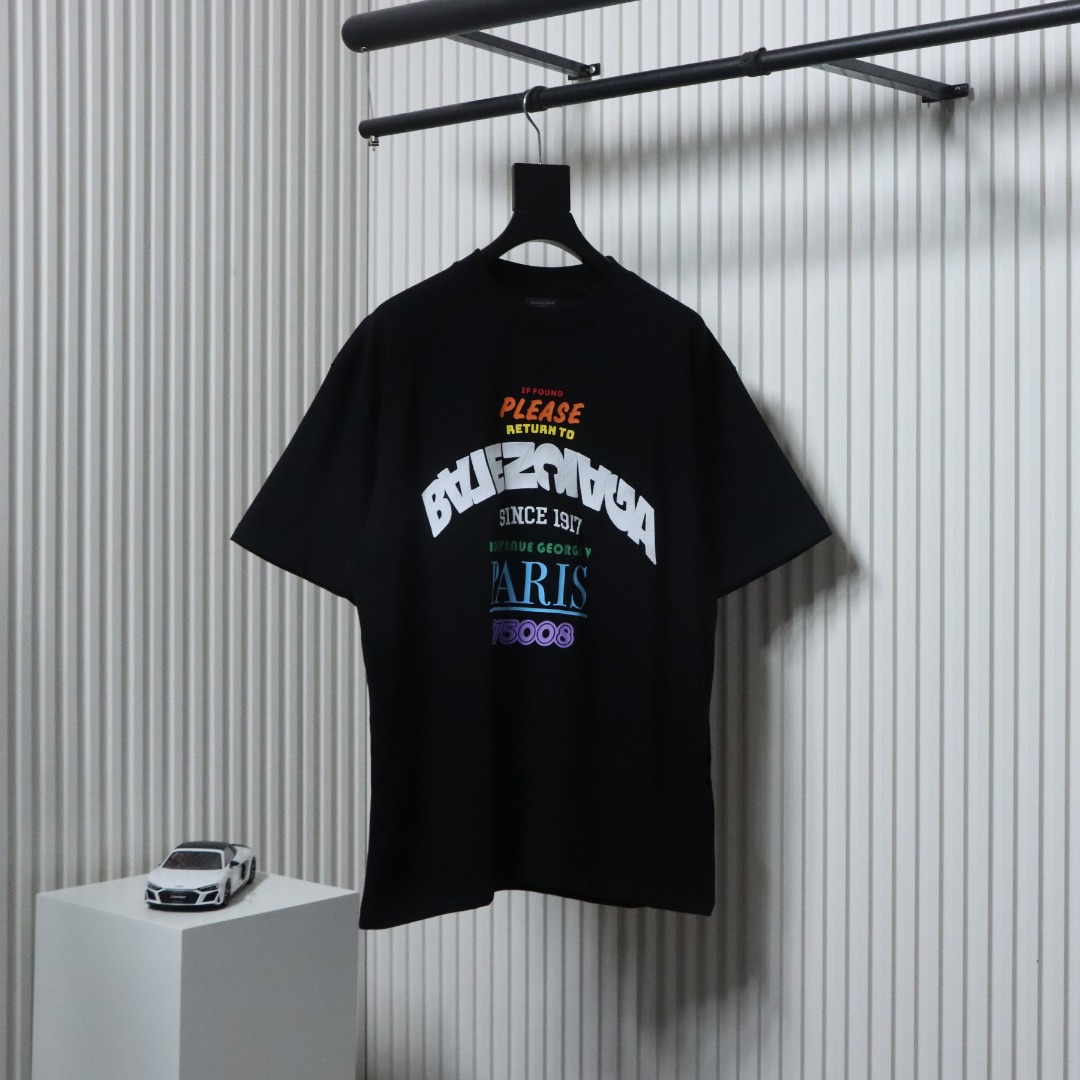 Balenciaga Letter Printed Round Neck T-shirt Black