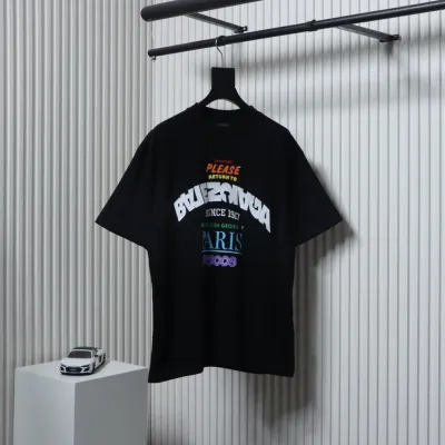 Balenciaga Letter Printed Round Neck T-shirt Black 01