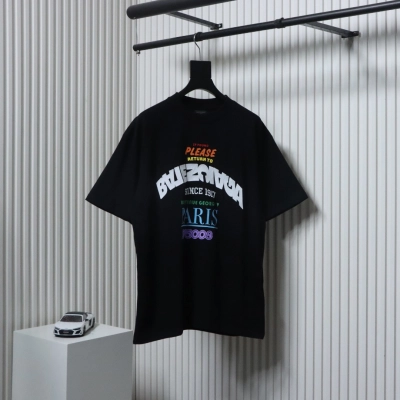 Balenciaga Letter Printed Round Neck T-shirt Black 01
