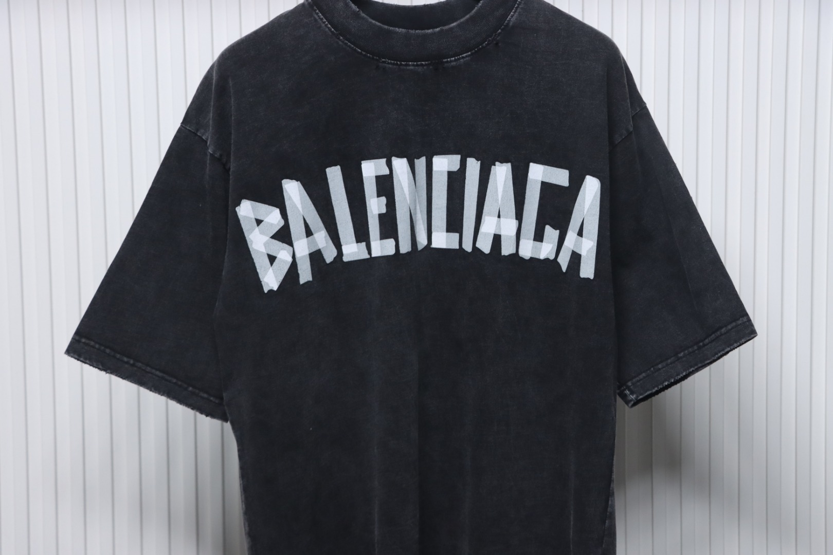 Balenciaga Tape Lettering Distressed T-shirt Black