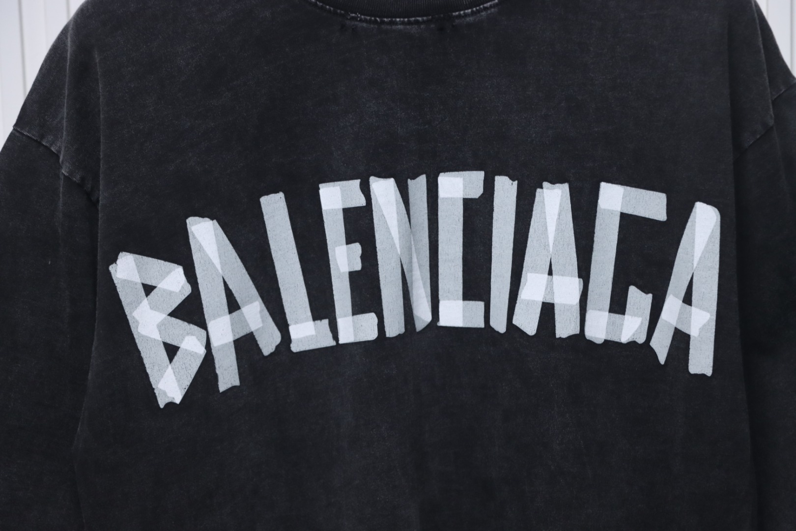 Balenciaga Tape Lettering Distressed T-shirt Black