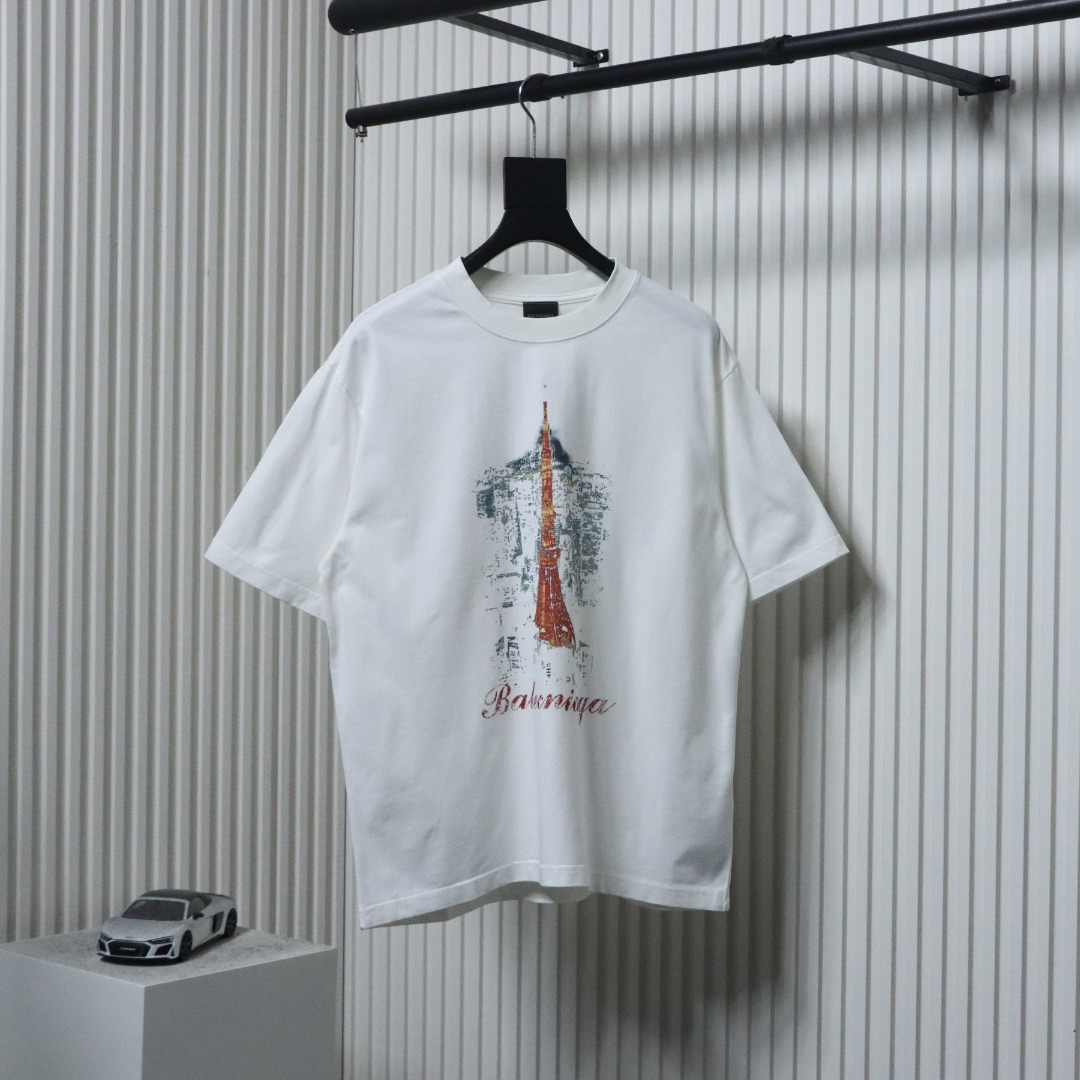 Balenciaga Tokyo Tower Digital Direct Inkjet Hole T-shirt