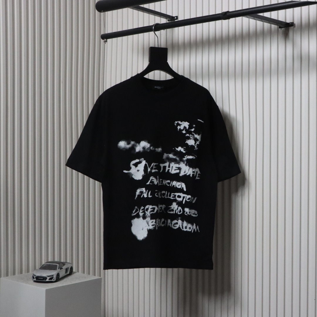 Balenciaga 24ss Cloud Letter Print T-shirt Black