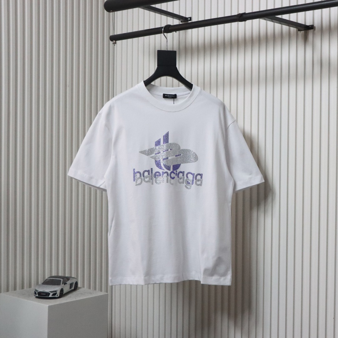 Balenciaga 24ss Overlapping Rhinestone Logo T-shirt