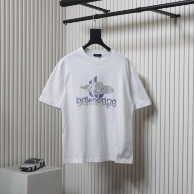 Balenciaga 24ss Overlapping Rhinestone Logo T-shirt 01