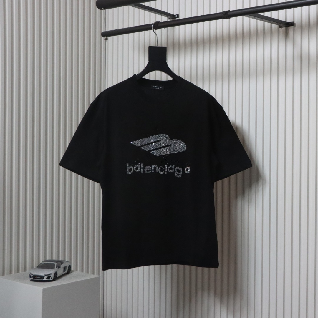 Balenciaga 24ss Overlapping Rhinestone Logo T-shirt Black