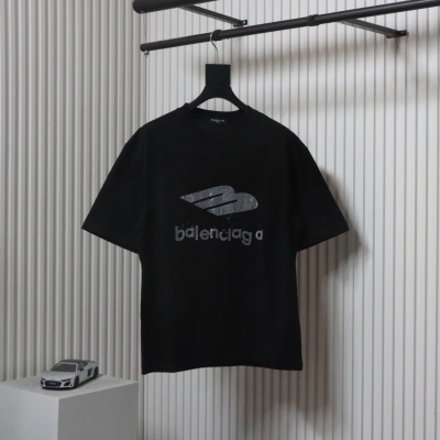 Balenciaga 24ss Overlapping Rhinestone Logo T-shirt Black 01