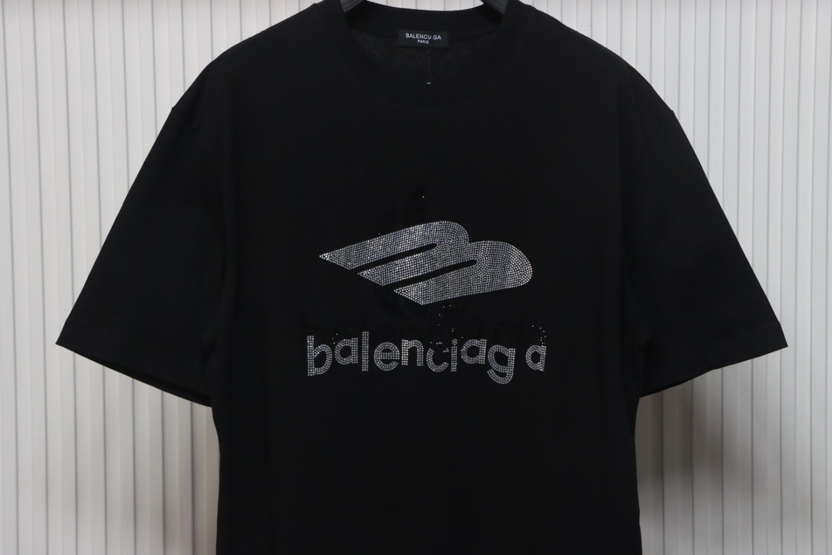 Balenciaga 24ss Overlapping Rhinestone Logo T-shirt Black