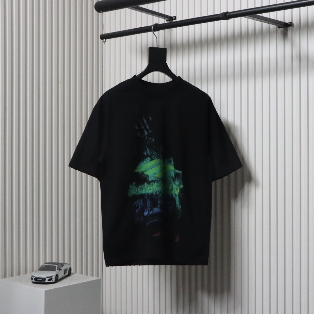 Balenciaga 25ss Double B Blurred Graffiti T-shirt Black