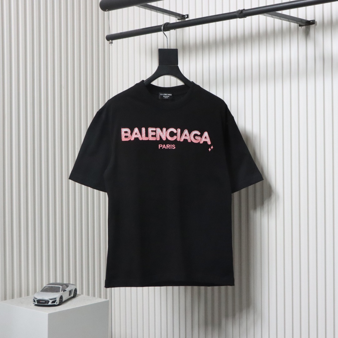 Balenciaga 25ss Gradient Letter Embroidered T-shirt Black