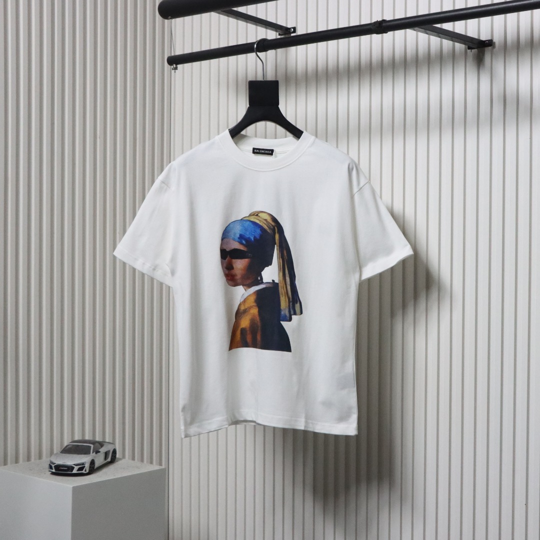 Balenciaga 25ss Portrait and Album Print Silhouette T-shirt White