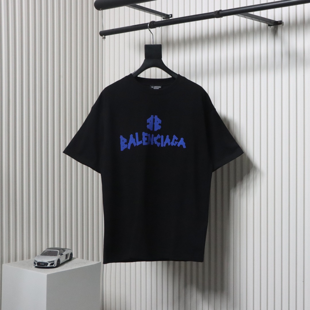 Balenciaga 25ss Tape Letters Foam Print T-shirt Black