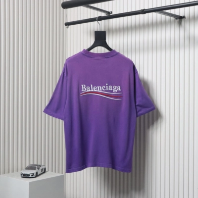 Balenciaga 25ss Washed Cola Embroidery Fried Color Holes T-shirt Purple 02
