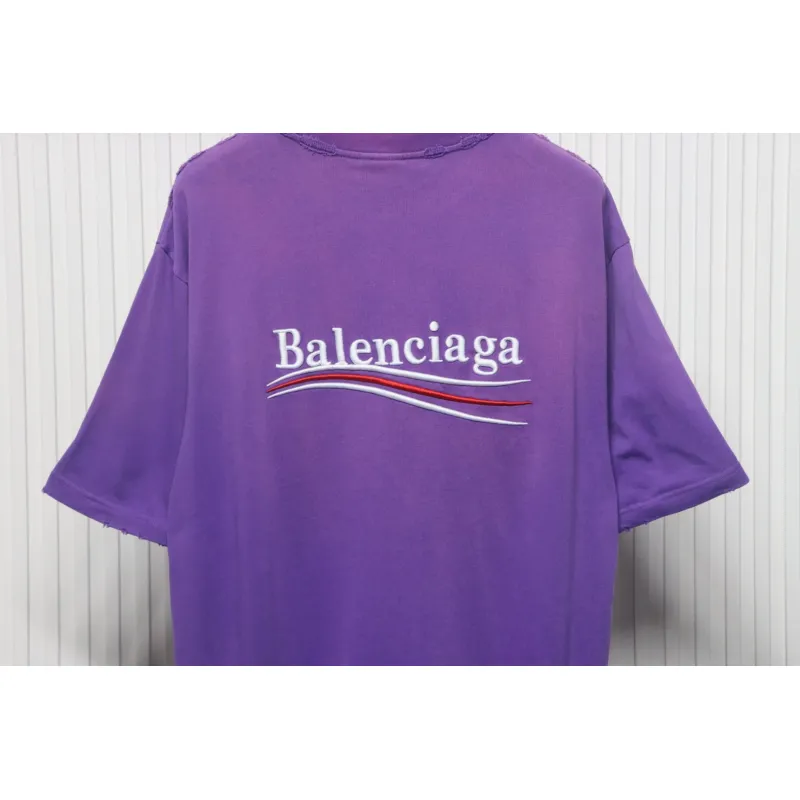 Balenciaga 25ss Washed Cola Embroidery Fried Color Holes T-shirt Purple