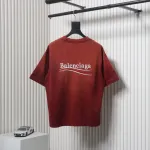 Balenciaga 25ss Washed Cola Embroidery Fried Color Holes T-shirt Red