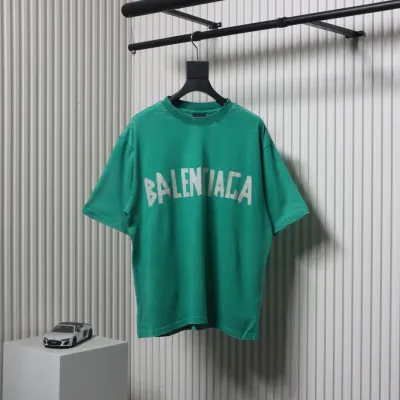 Balenciaga 25ss Washed Masking Tape Color Ripped Holes T-shirt Lake Green 01