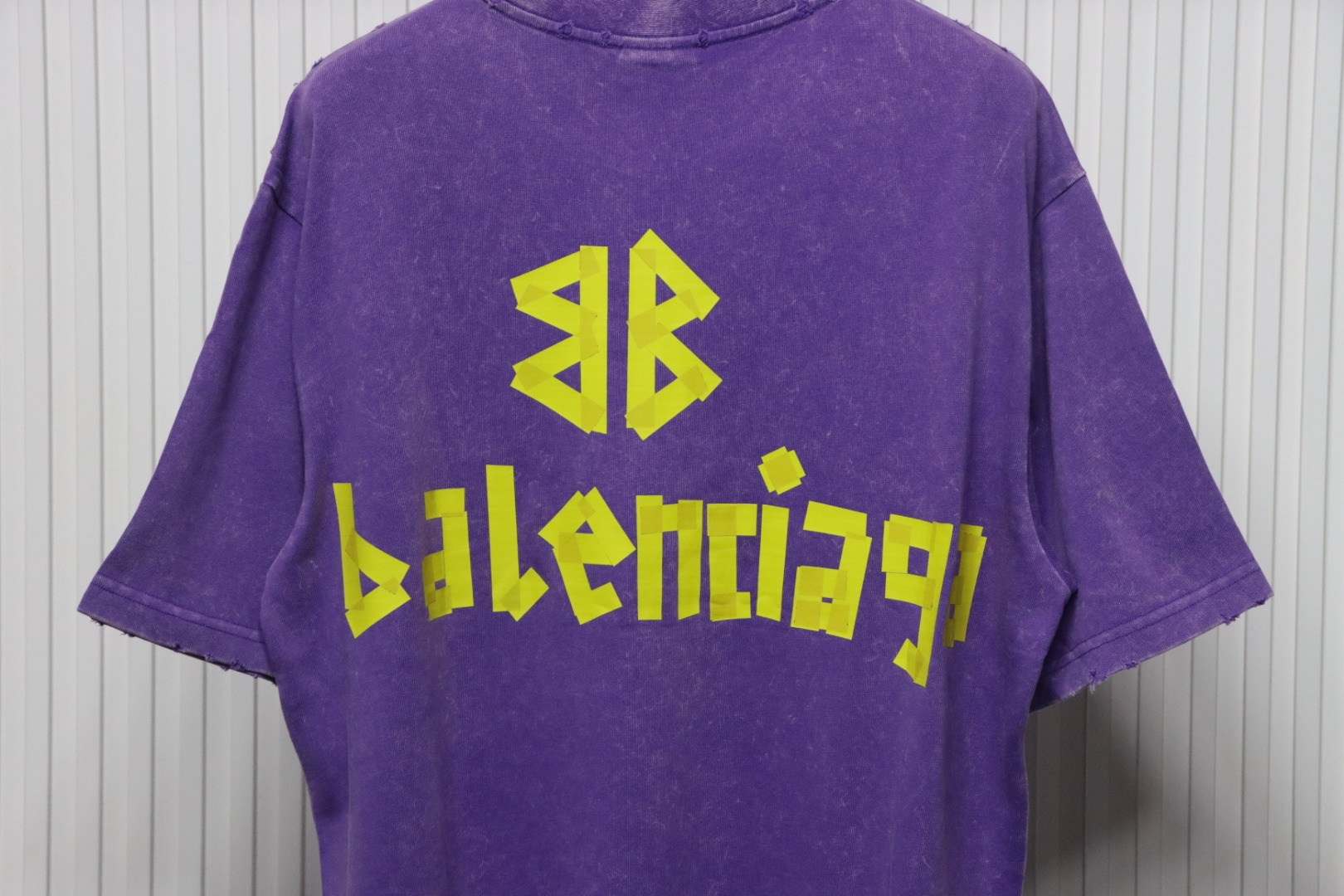 Balenciaga 25ss Washed Masking Tape Color Ripped Holes T-shirt Purple
