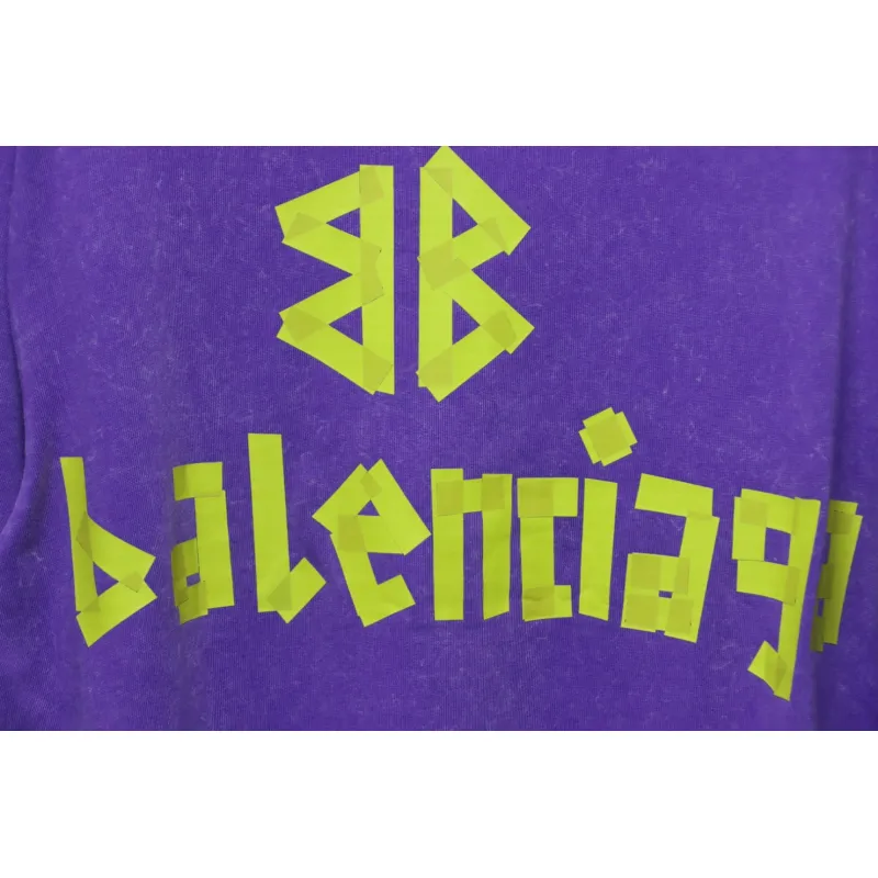 Balenciaga 25ss Washed Masking Tape Color Ripped Holes T-shirt Purple