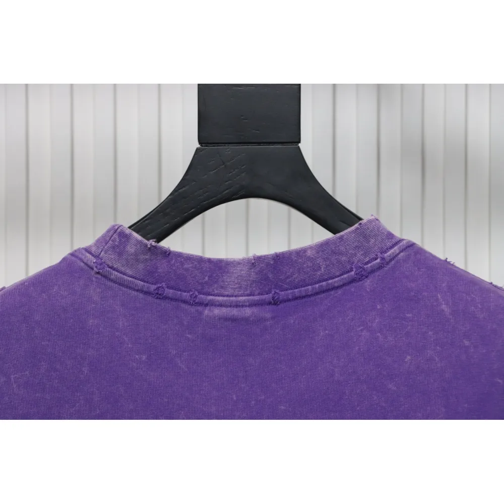 Balenciaga 25ss Washed Masking Tape Color Ripped Holes T-shirt Purple