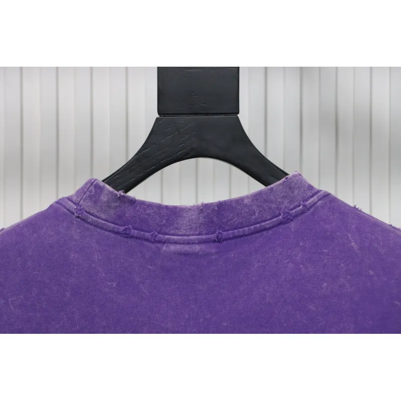 Balenciaga 25ss Washed Masking Tape Color Ripped Holes T-shirt Purple