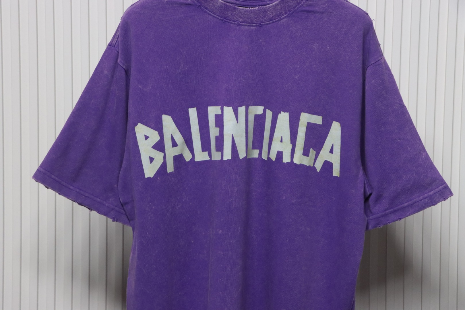 Balenciaga 25ss Washed Masking Tape Color Ripped Holes T-shirt Purple