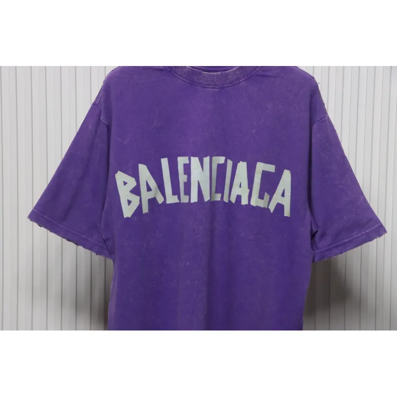 Balenciaga 25ss Washed Masking Tape Color Ripped Holes T-shirt Purple