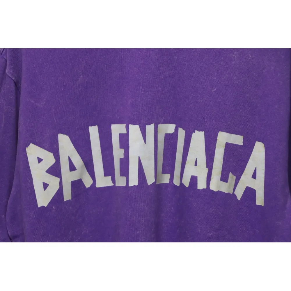 Balenciaga 25ss Washed Masking Tape Color Ripped Holes T-shirt Purple