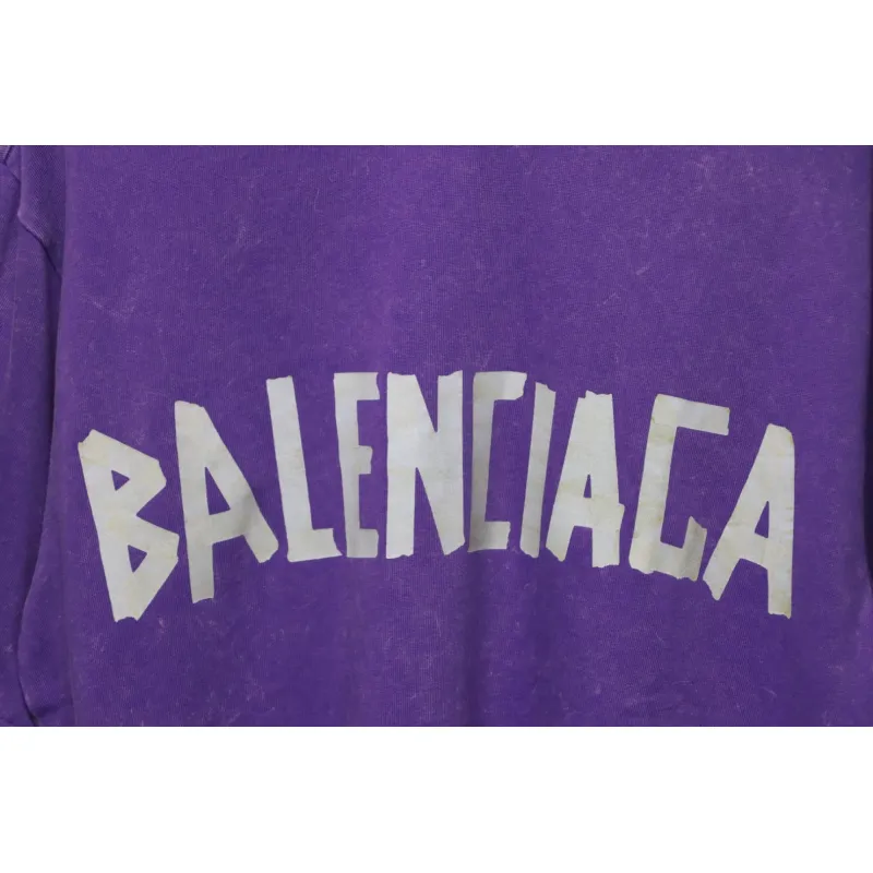 Balenciaga 25ss Washed Masking Tape Color Ripped Holes T-shirt Purple