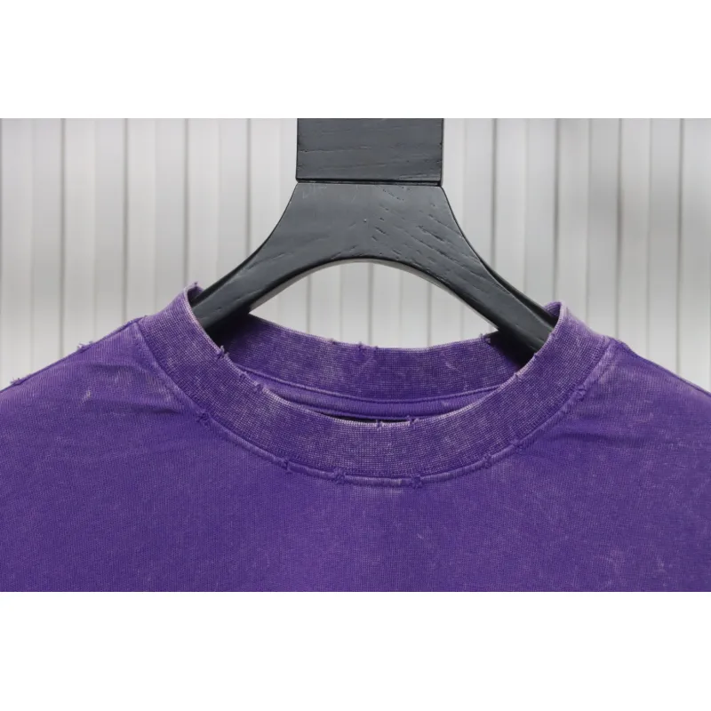 Balenciaga 25ss Washed Masking Tape Color Ripped Holes T-shirt Purple