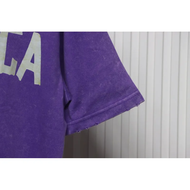 Balenciaga 25ss Washed Masking Tape Color Ripped Holes T-shirt Purple