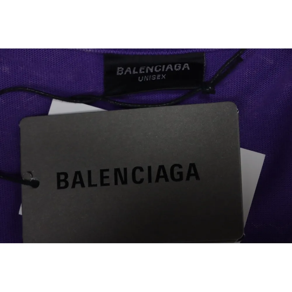 Balenciaga 25ss Washed Masking Tape Color Ripped Holes T-shirt Purple