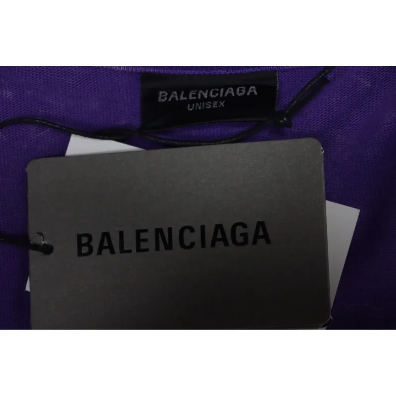 Balenciaga 25ss Washed Masking Tape Color Ripped Holes T-shirt Purple